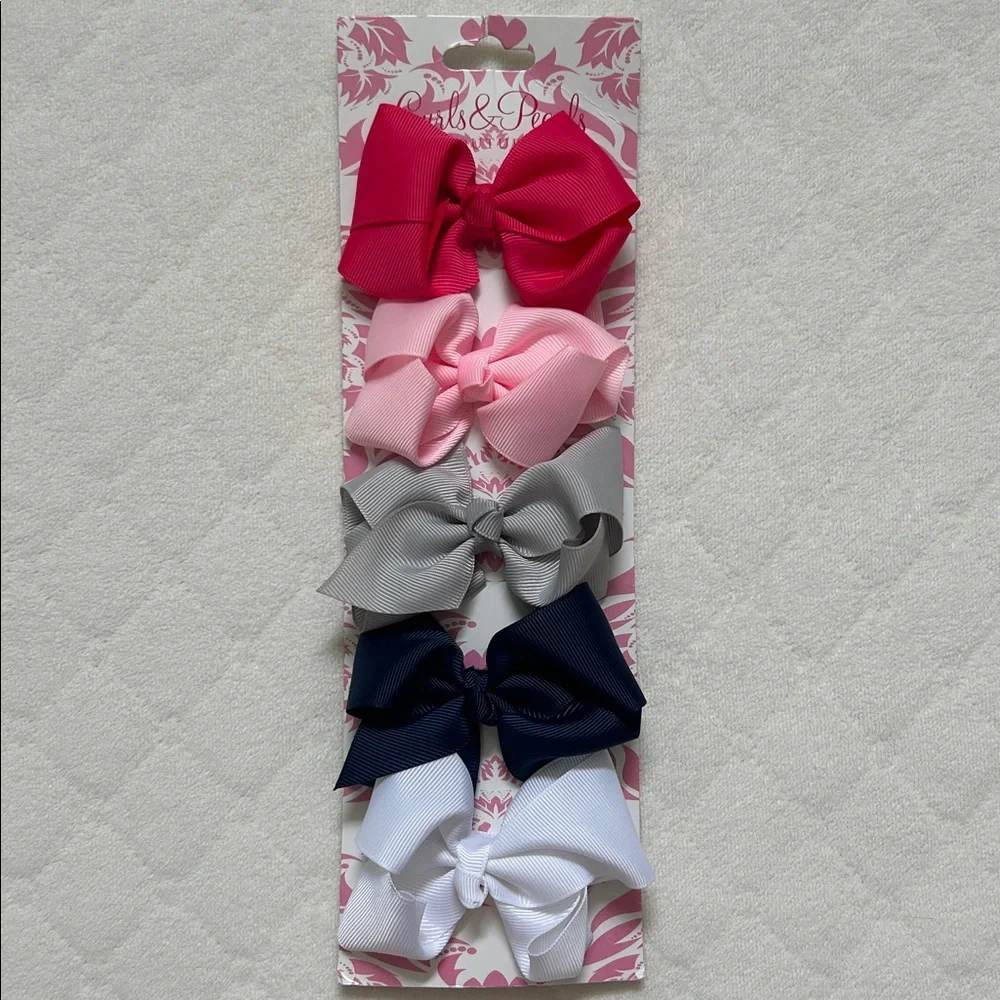 Curls & Pearls | 5 set Girl Hair Bows | 3.5 “ length